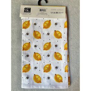 Gift Craft Summer Fresh Lemon & Bee Printed Tea Towel 100% Cotton 27x 25 NWT